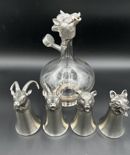 Pewter Wild Animal Carafe and Cups Set